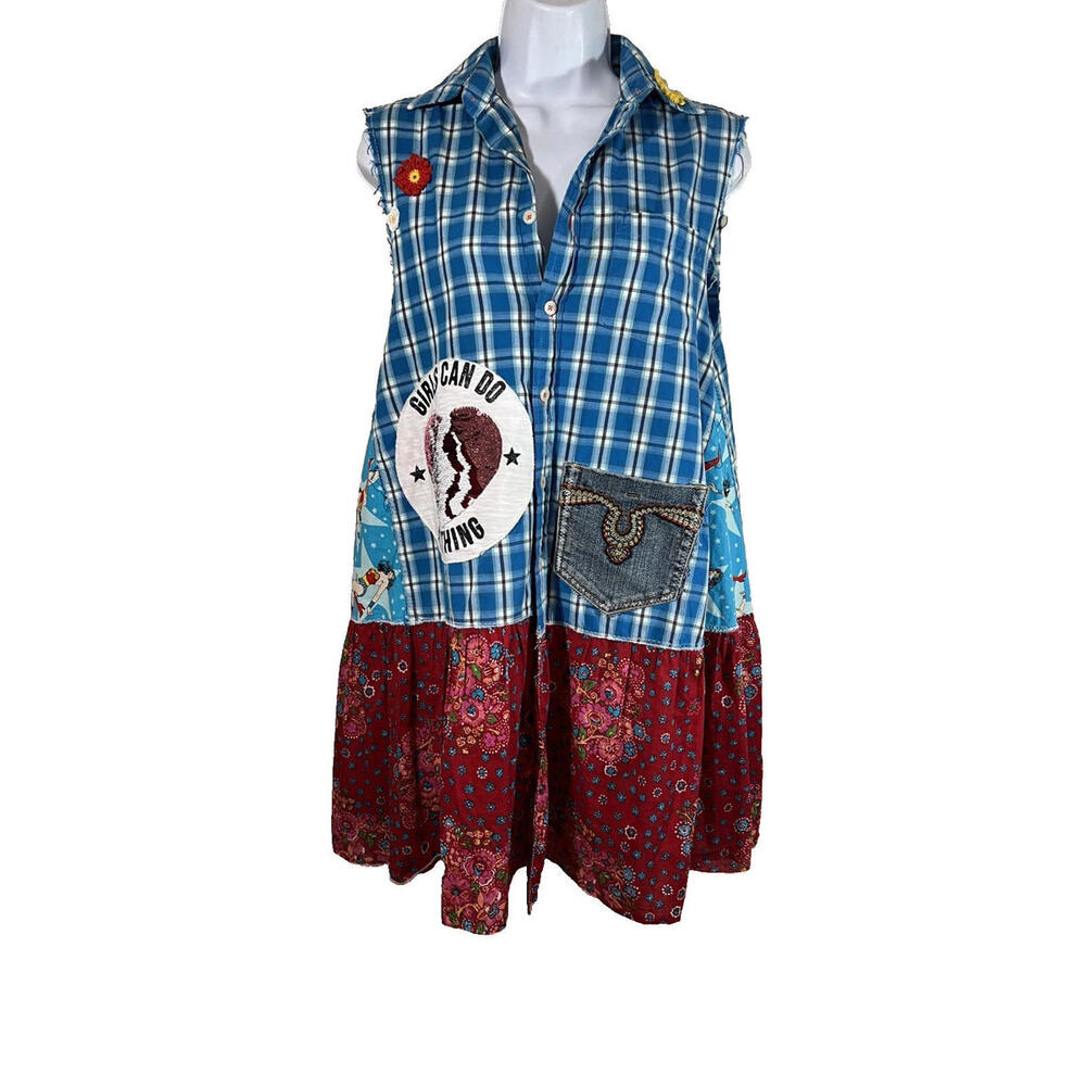 Up-cycled  Supergirl Duster Sleeveless Vest  Wearable art Vegas Rabbit
